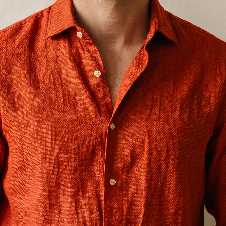 Men's Linen Shirt in Burned Ochre – Ember by OrganoLinen