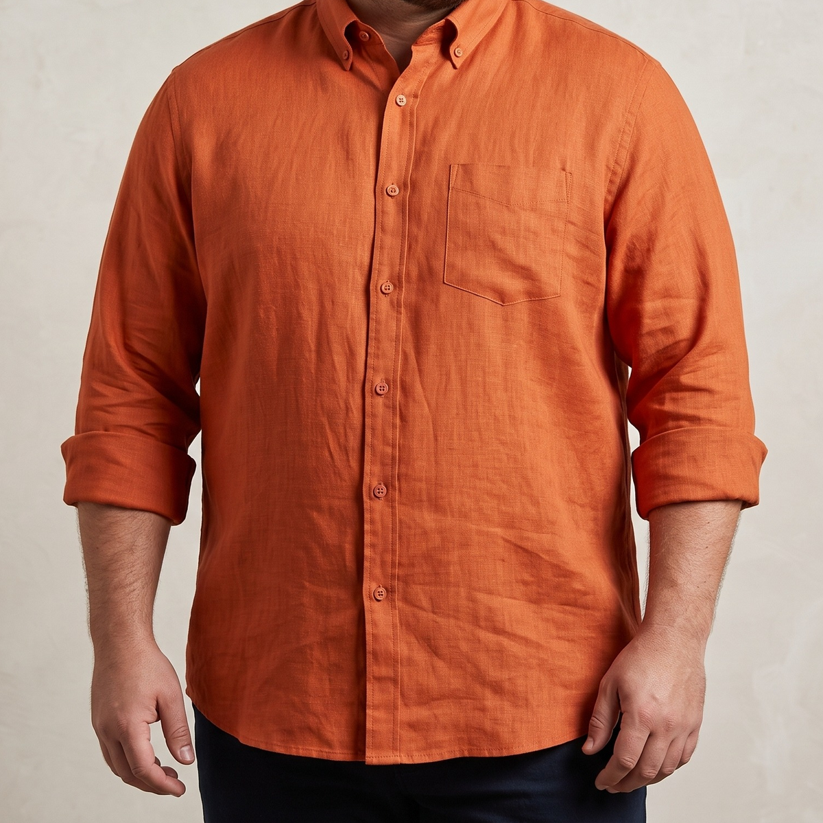 Men's Plus Size Linen Shirt in Burned Ochre – Ember by OrganoLinen