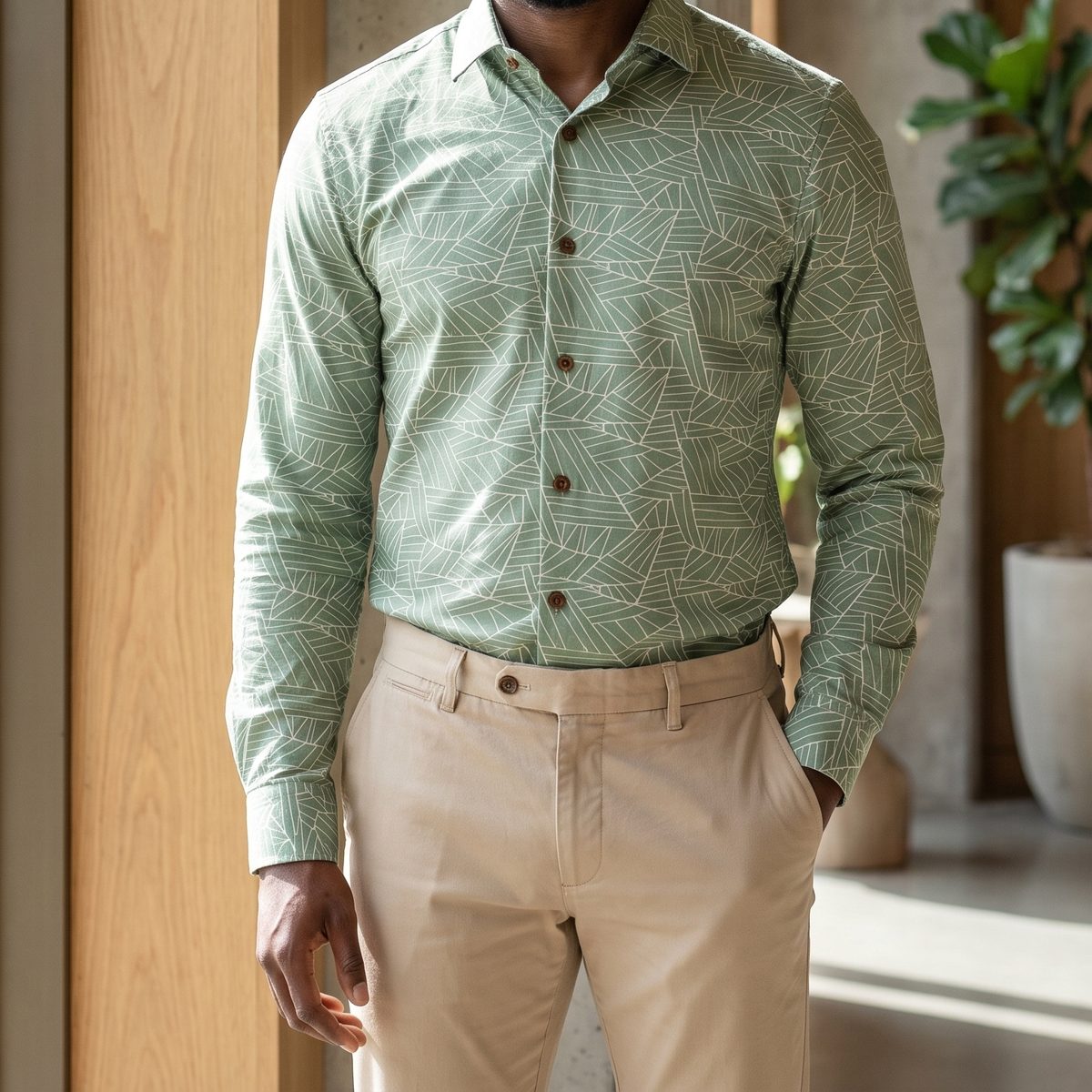 Men's Printed Linen Shirt in Sage Sketch – Forestwind by OrganoLinen