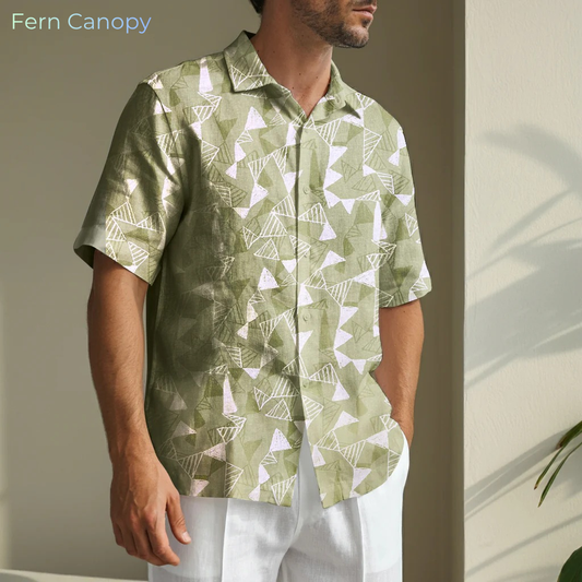 Men's Printed Linen Shirt in Fern Canopy – Forestwind by OrganoLinen
