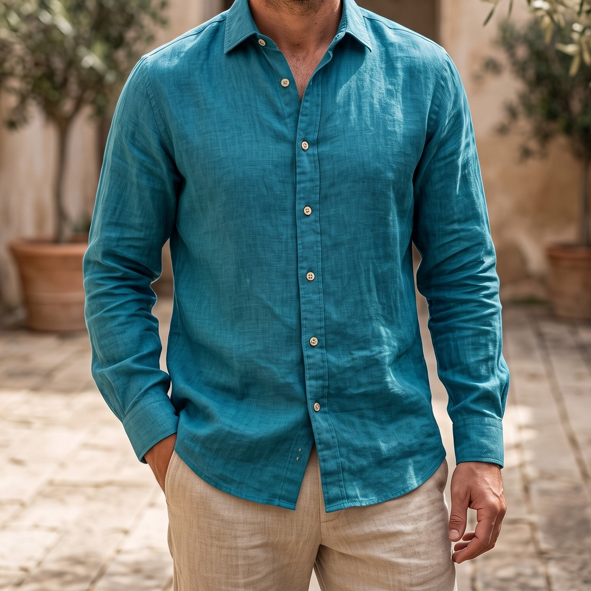 Men's Linen Shirt in Lagoon Teal – Harbor by OrganoLinen