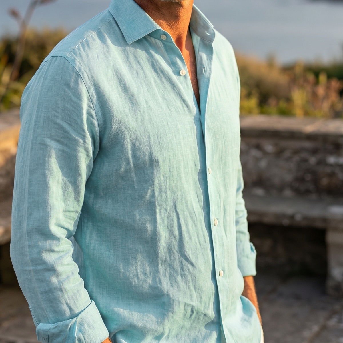 Men's Linen Shirt in Seafoam Veil – Harbor by OrganoLinen