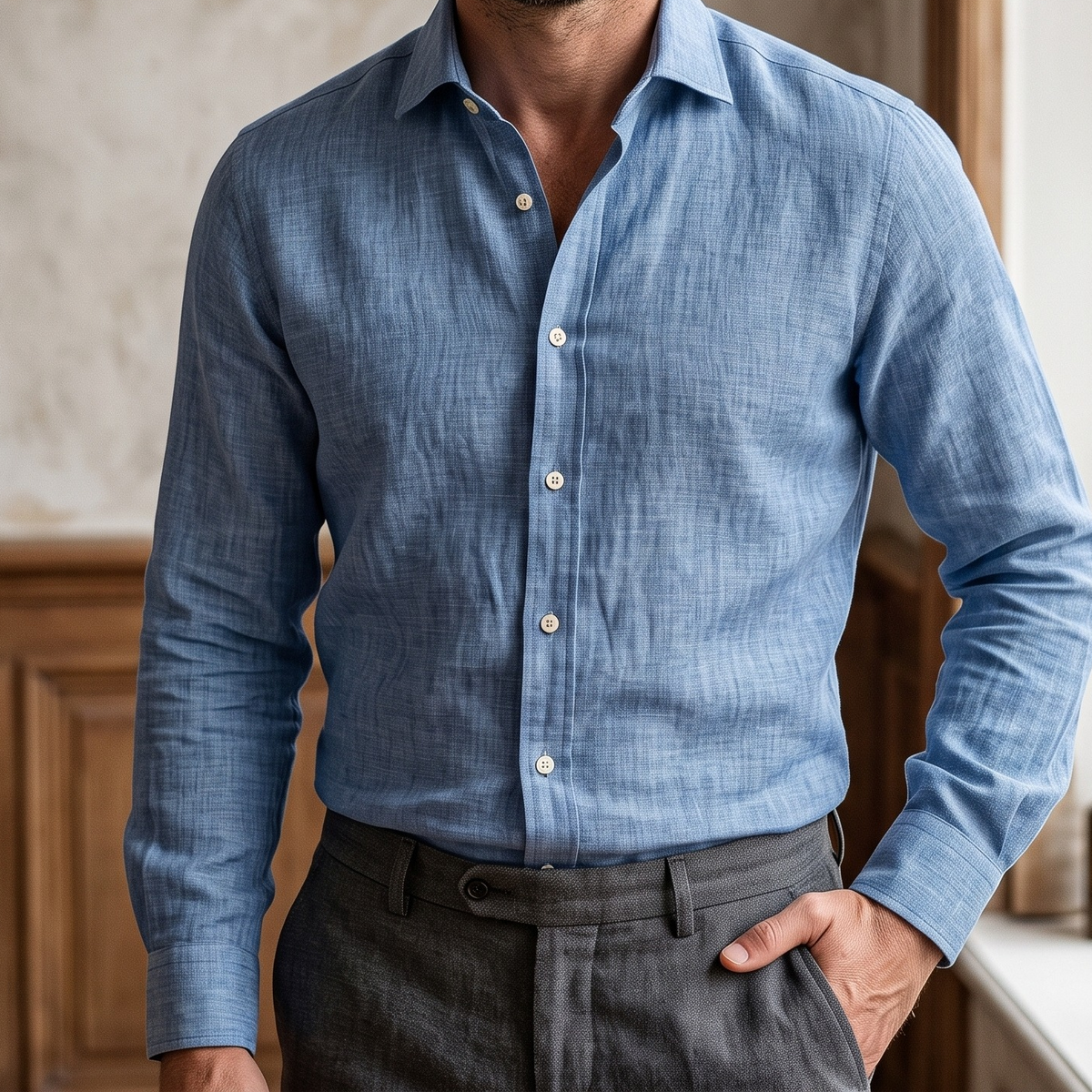 Men's Linen Shirt in Storm Bay – Harbor by OrganoLinen