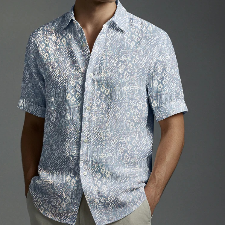 Men's Printed Linen Shirt in Azure Strokes – Harbortide by OrganoLinen