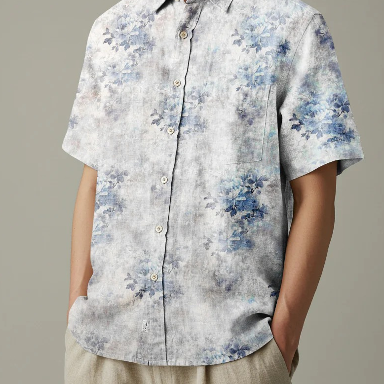 Men's Printed Linen Shirt in Blue Mirage – Harbortide by OrganoLinen