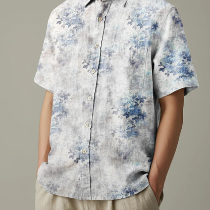Men's Printed Linen Shirt in Blue Mirage – Harbortide by OrganoLinen