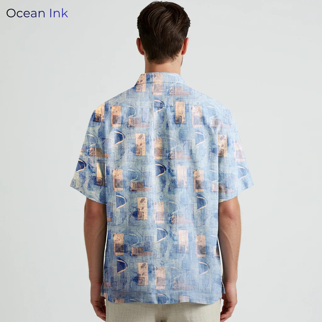 Men's Printed Linen Shirt in Ocean Ink – Harbortide by OrganoLinen