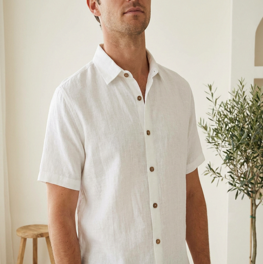 VISTA-MSS Men's Multicolor Linen Shirt – Short Sleeve, Custom Fit