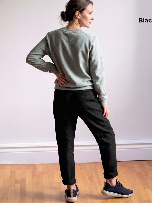 Women's Pure Linen Pants in Black Motera – Hugo by OrganoLinen
