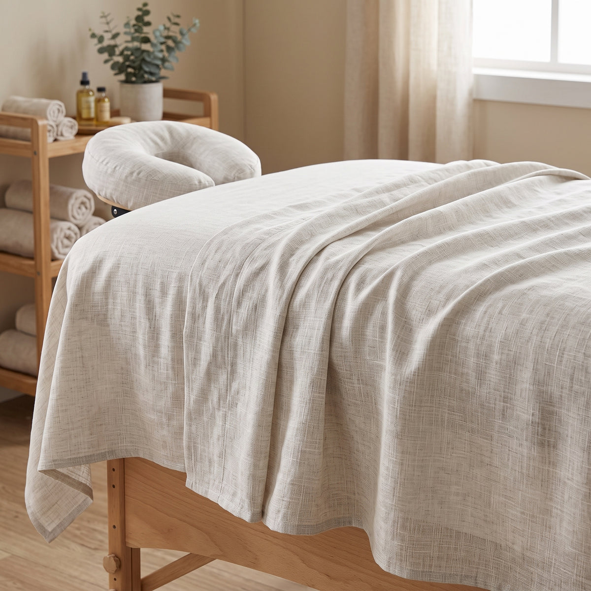 Linen massage table sheet in Vanilla Flax
