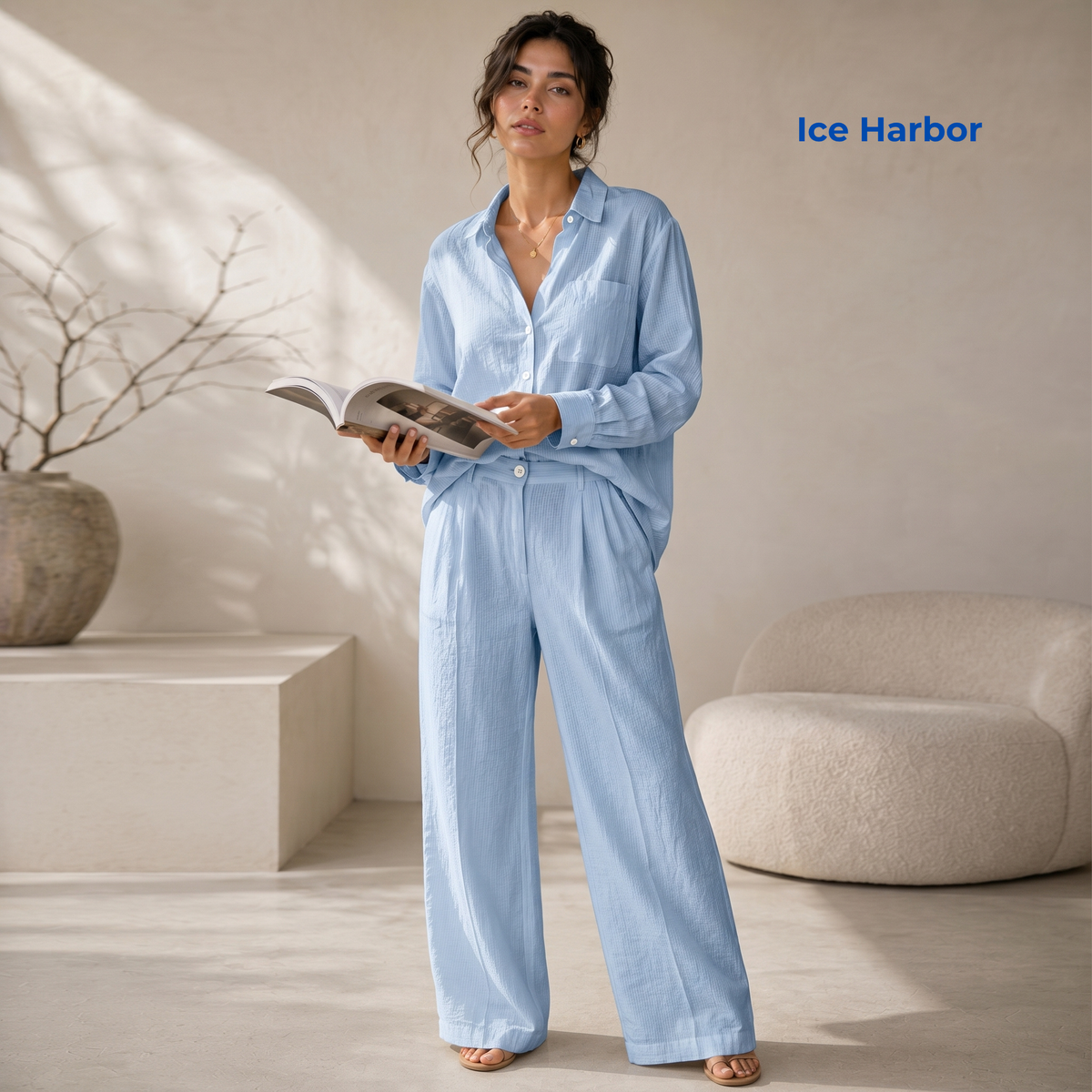 Women's Pure Linen Set in Ice Harbor – Luma by OrganoLinen