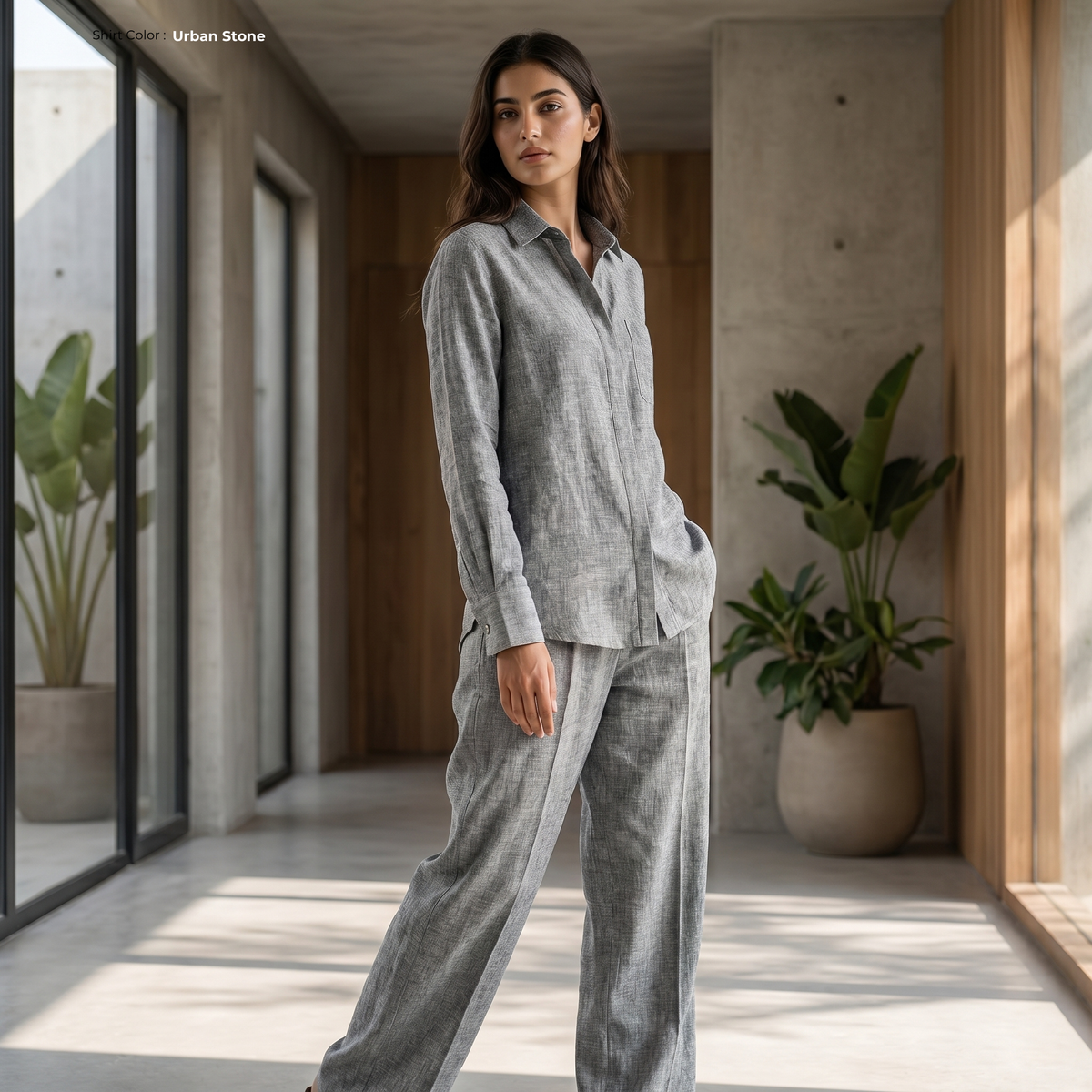 Women's Pure Linen Set in Urben Stone – Luma by OrganoLinen