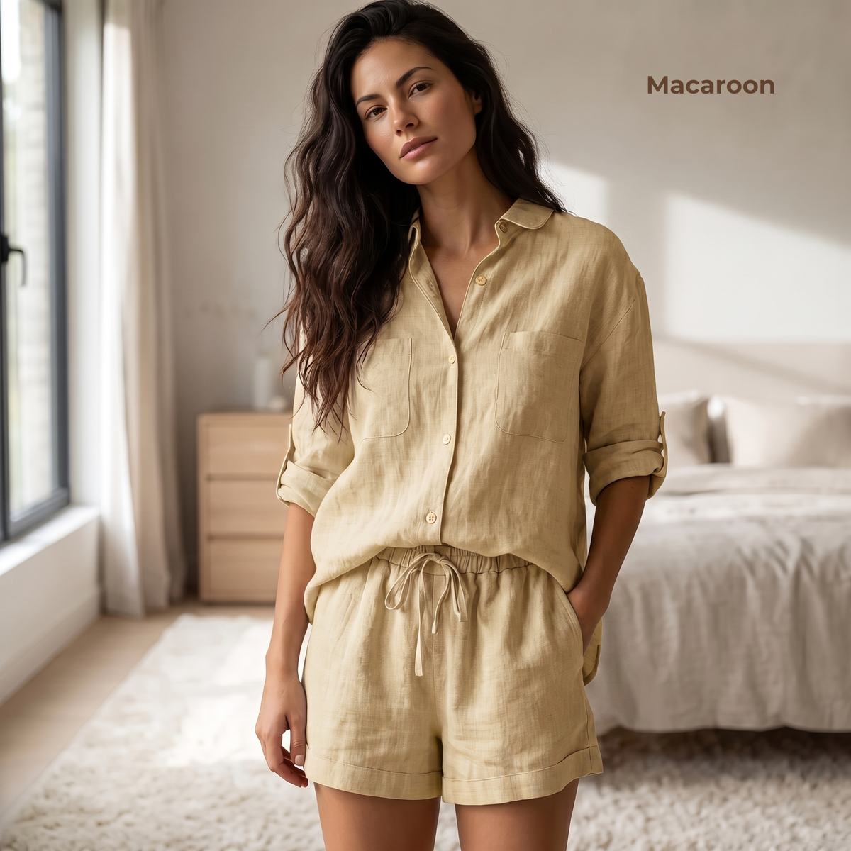Women’s Pure Linen Pajamas in Macaroon – Maeve by OrganoLinen
