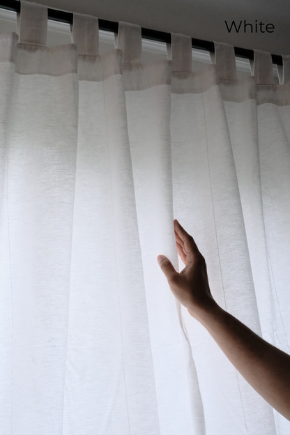 Custom Linen Café Curtain in White Motera – Wisp by OrganoLinen