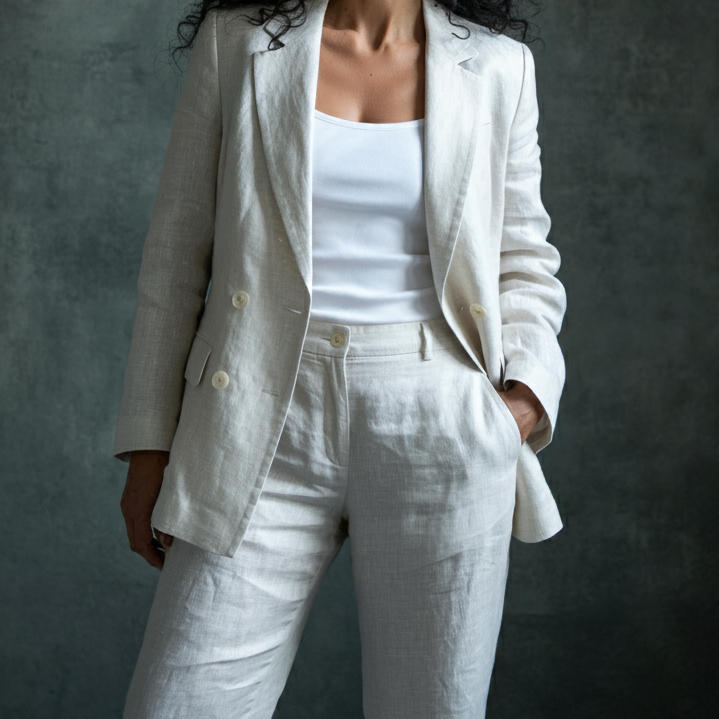 Women’s Unlined White Linen Suit – Blanc by OrganoLinen