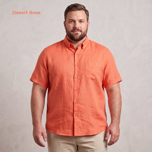 EMBER-PMSS Men's Plus Size Red Linen Shirt – Short Sleeve, Custom Fit