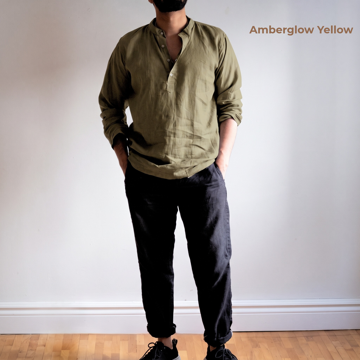 Men's Kurta Linen Shirt in Amberglow Yellow – Ramy by OrganoLinen