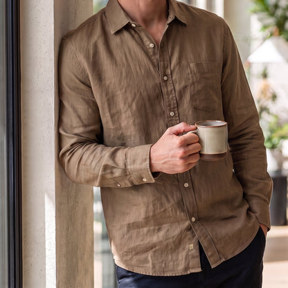 Men's Linen Shirt in Dune Sand – Raven by OrganoLinen