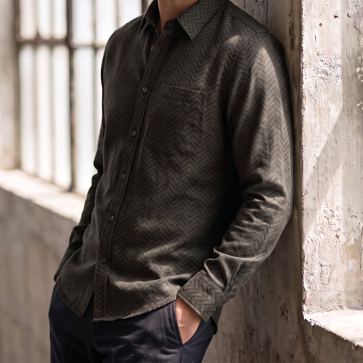 Men's Linen Shirt in Mossy Bark – Raven by OrganoLinen