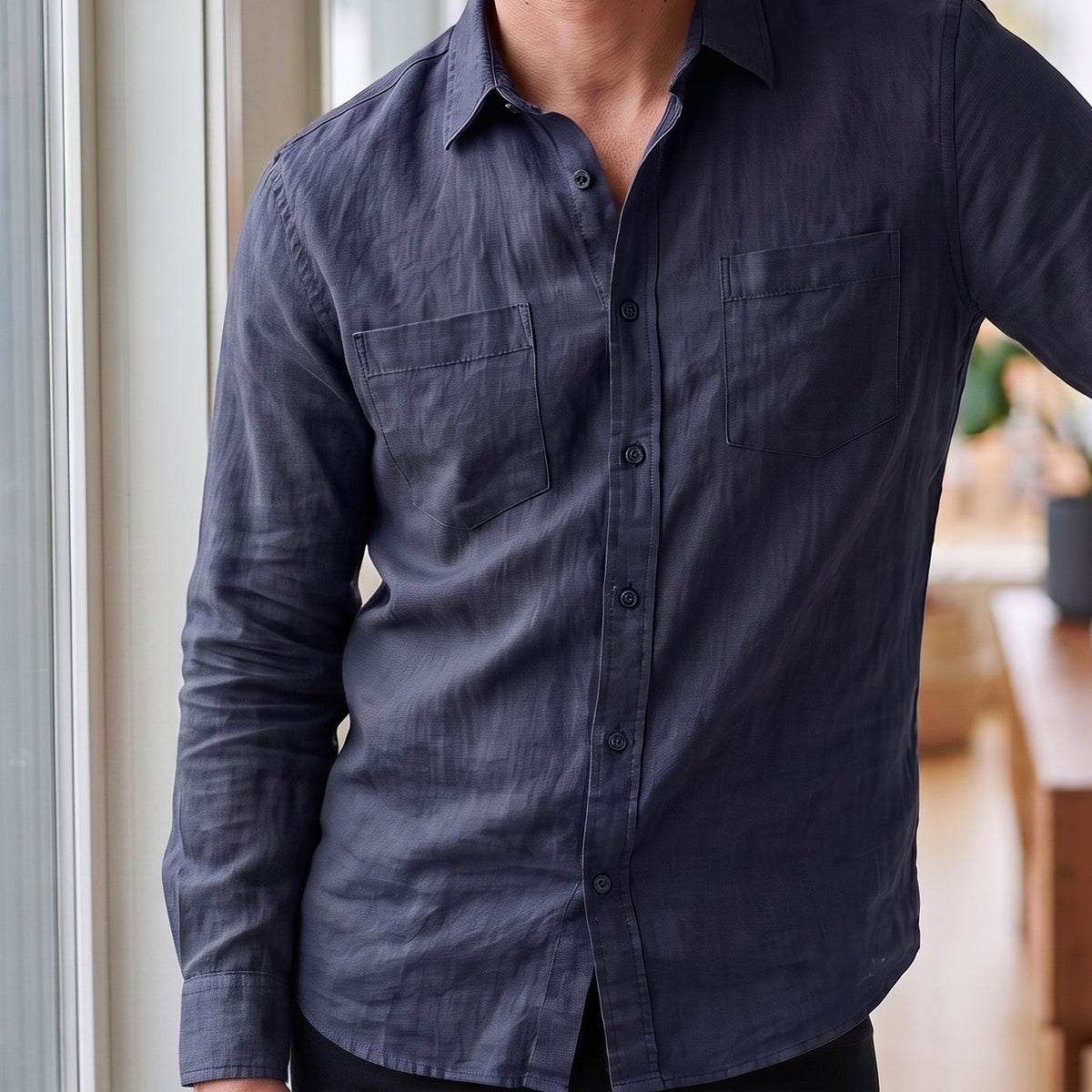 Men's Linen Shirt in Stormy Ocean – Raven by OrganoLinen