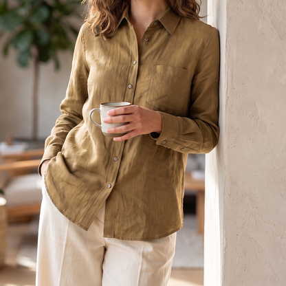 Women's Linen Shirt in Dune Sand – Raven by OrganoLinen