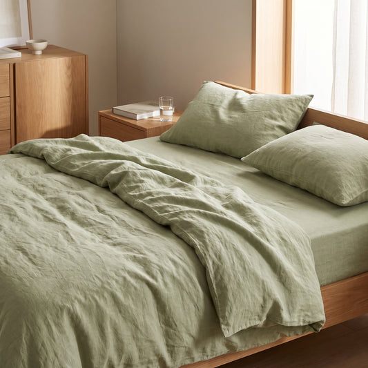 REVERIE linen bedding set in Pistachio Mist