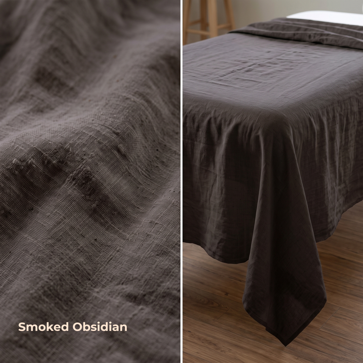 Massage Pure Linen Flat Sheet in Smoked Obsidian – Slumber by OrganoLinen