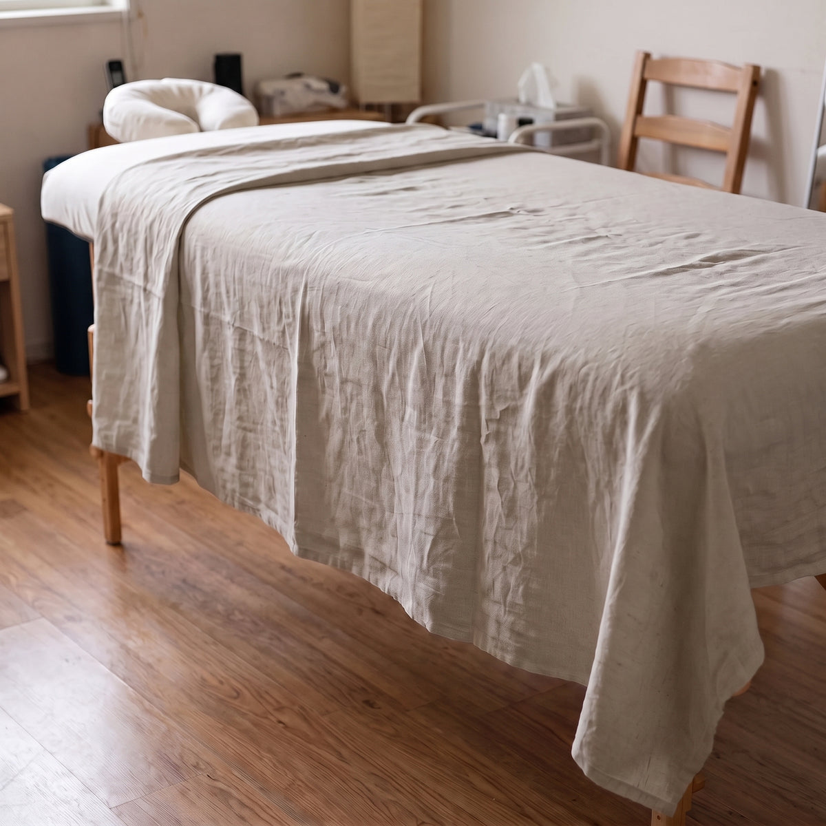 SLUMBER linen flat massage drape sheet in Vanilla Flax