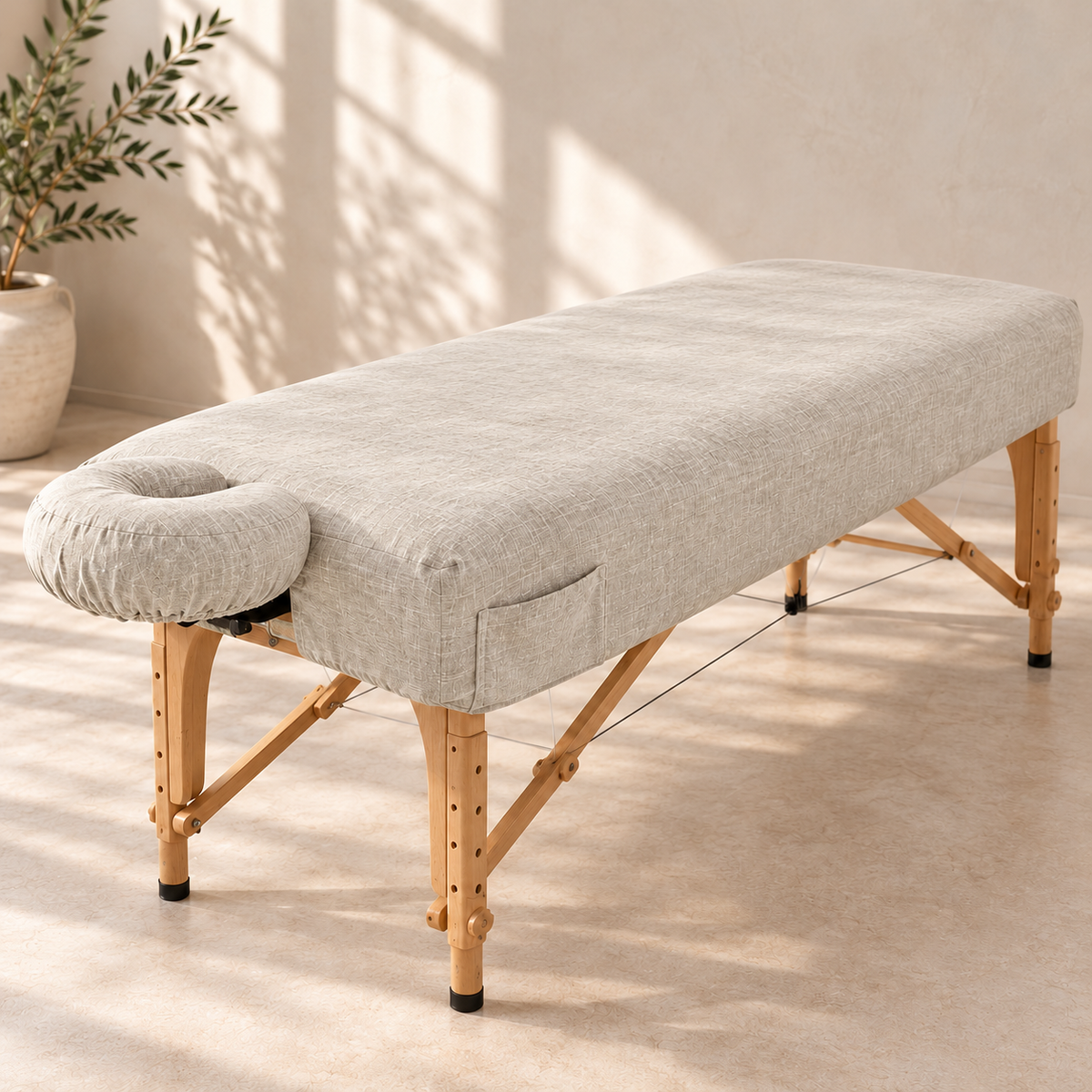 SNOOZE linen fitted massage table sheet in Cloud Haze