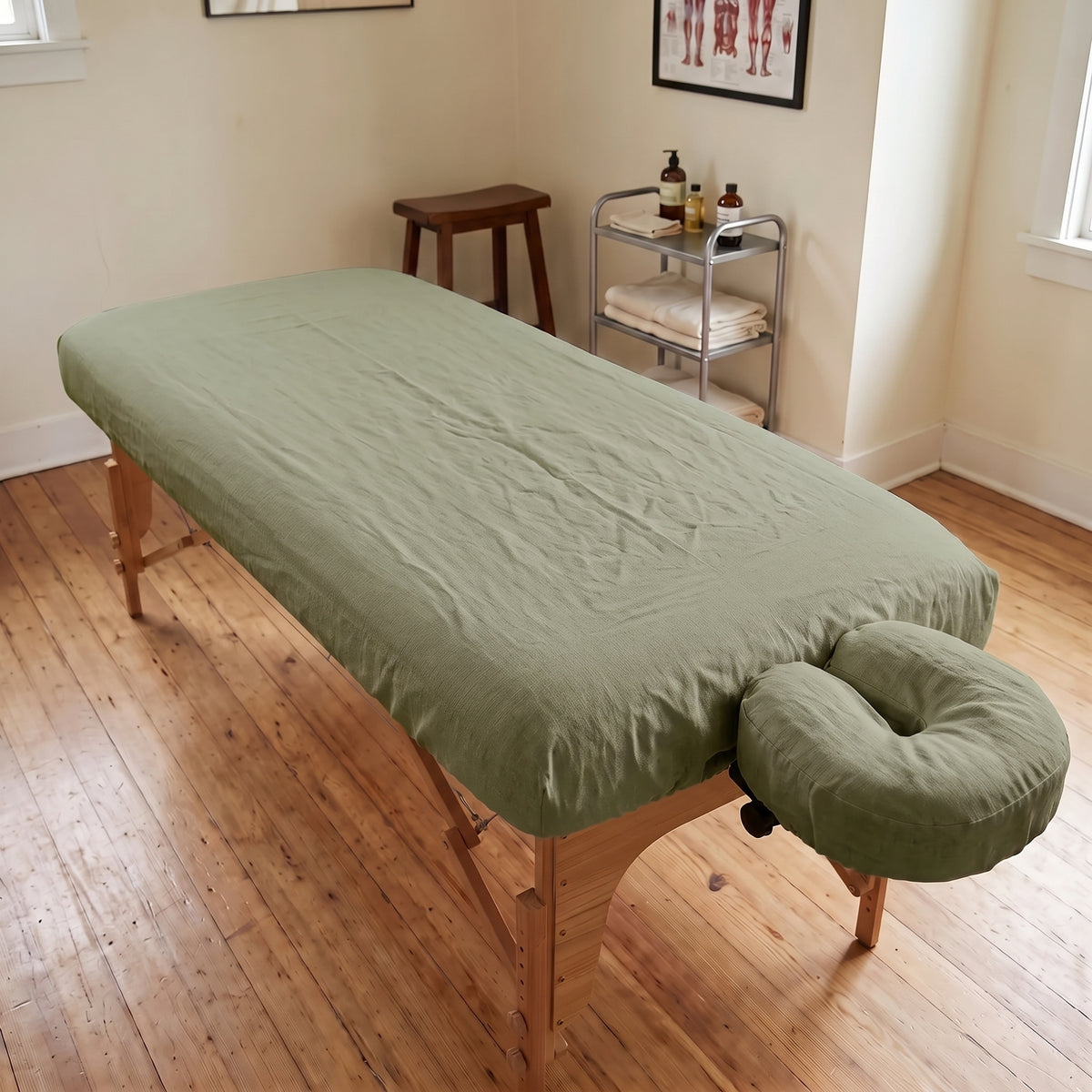 SNOOZE linen fitted massage table sheet in Pistachio Mist