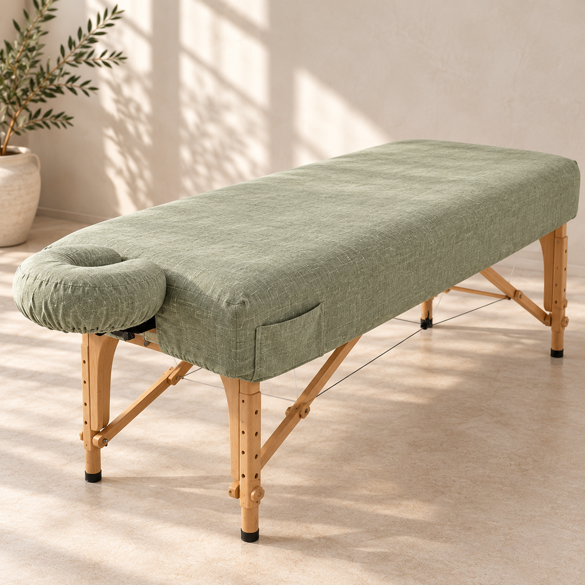 SNOOZE linen fitted massage table sheet in Pistachio Mist