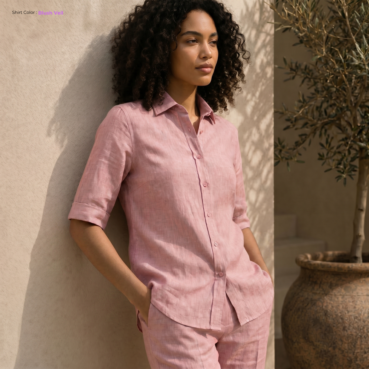 Women's Pure Linen Set in Blush Veil – Sora by OrganoLinen
