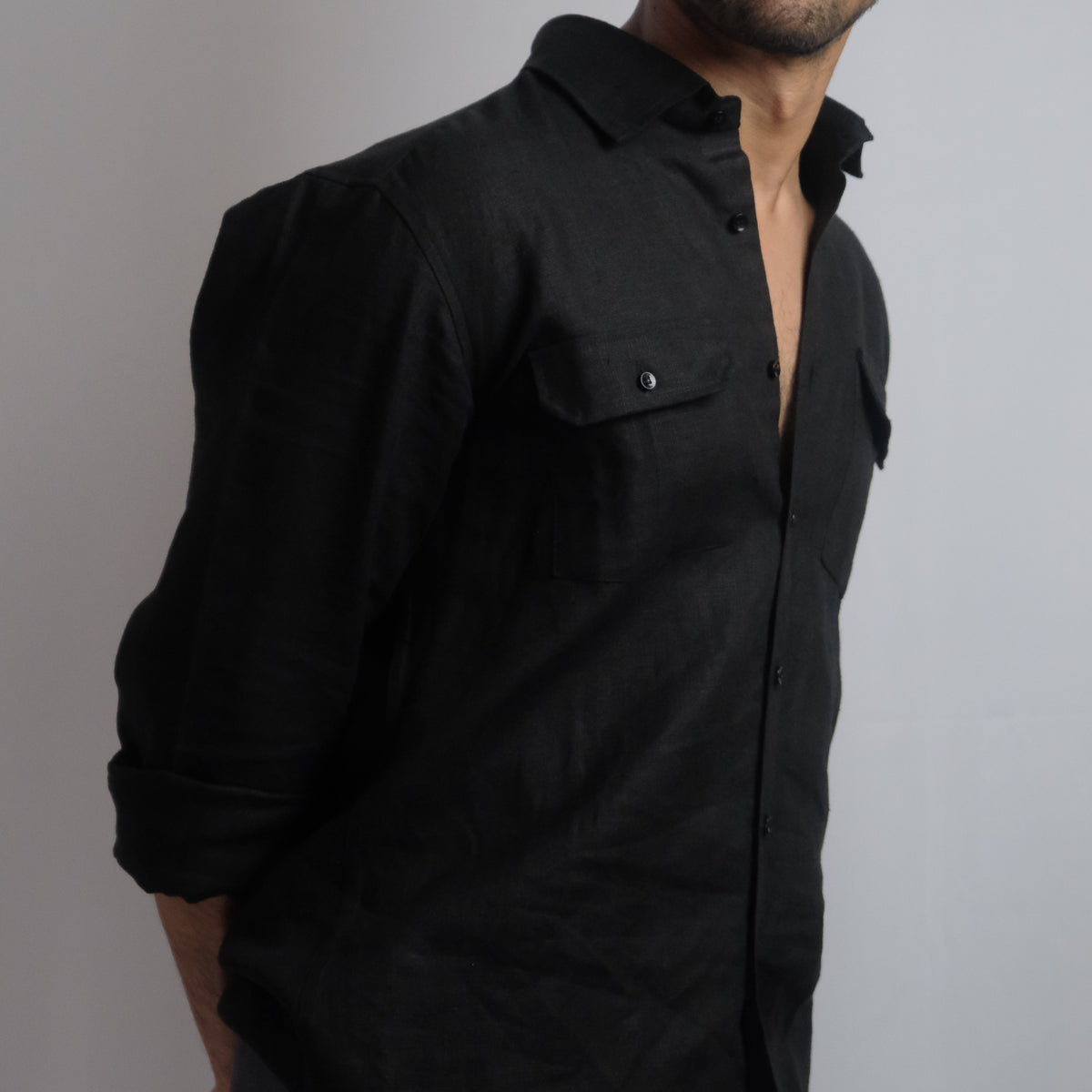 Men’s Heavy Linen Shacket & Trouser Co-ord Set in Black 1 – Summit by OrganoLinen