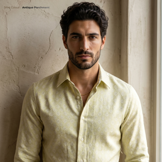 Men's Linen Shirt in Antique Parchment – Sunny by OrganoLinen