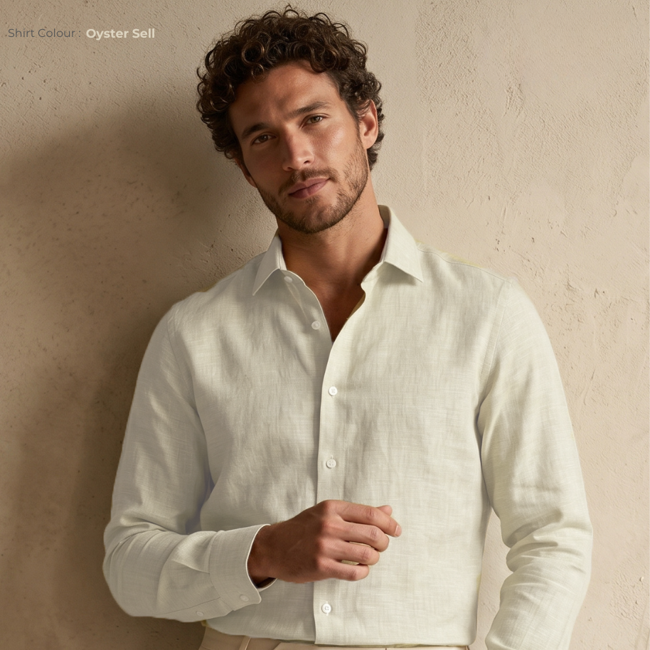 Men's Linen Shirt in Oyster Shell – Sunny by OrganoLinen