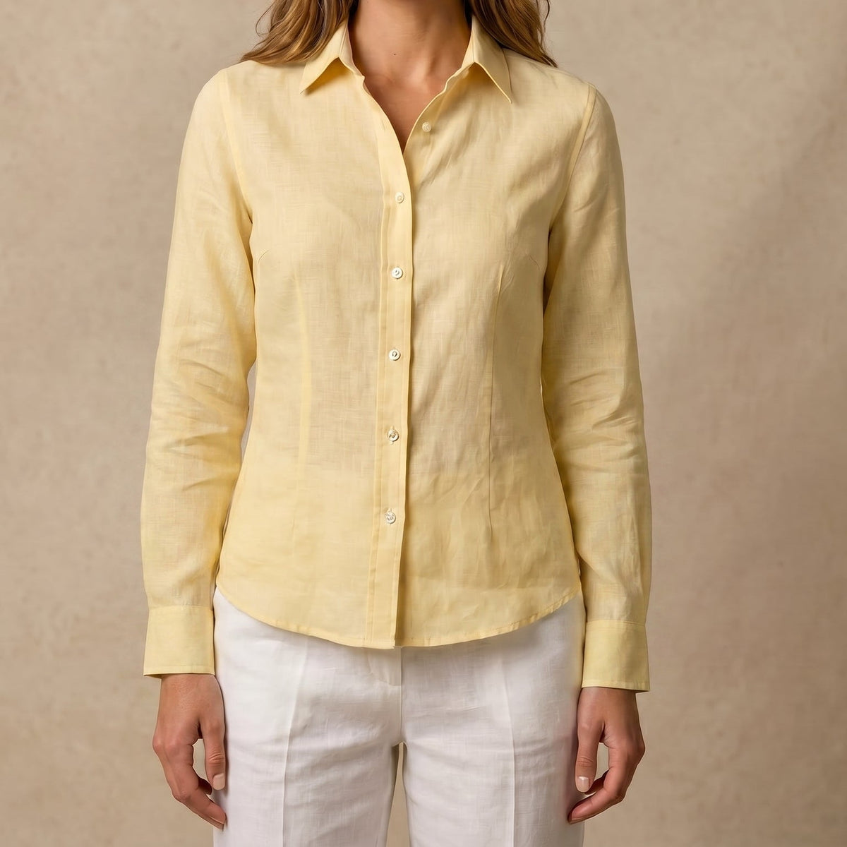 Women's Linen Shirt in Mellow Primrose – Sunny by OrganoLinen