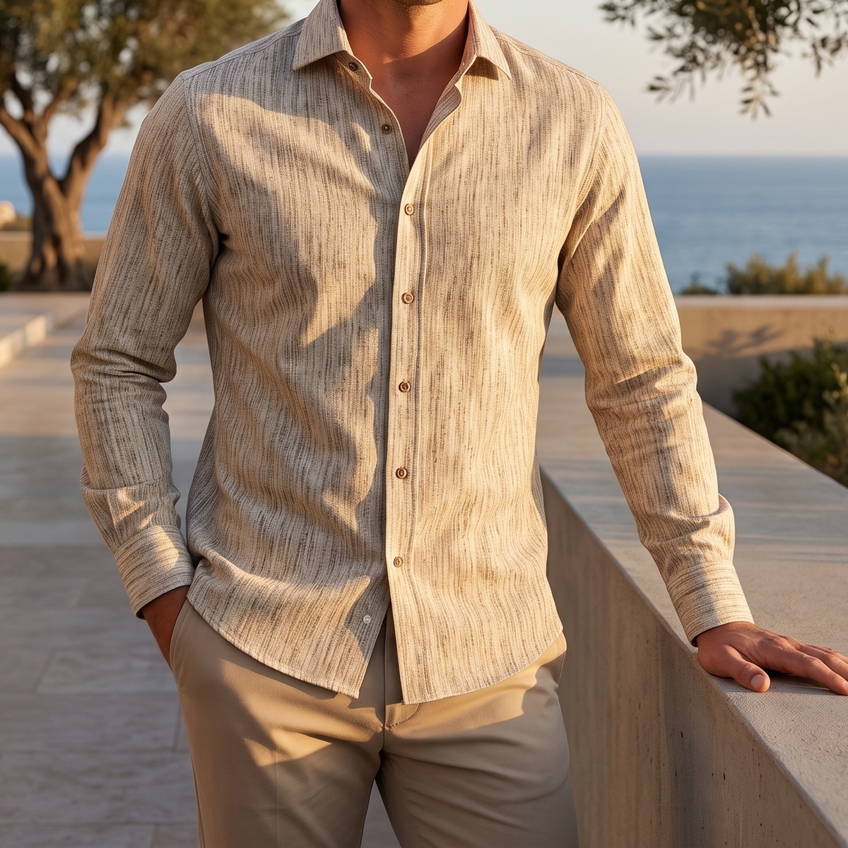 Men's Printed Linen Shirt in Amber Impression – Sunstroke by OrganoLinen