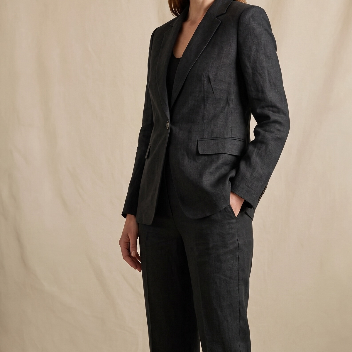 Women’s Unlined Linen Jacket in Black Motera – Tahoe by OrganoLinen