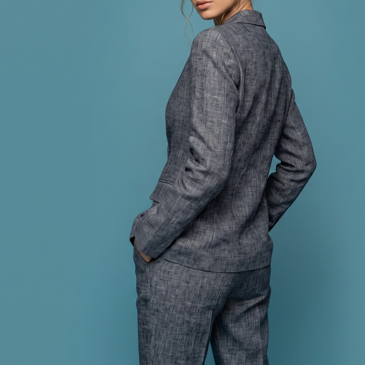 Women’s Unlined Linen Jacket in Charcoal Bay – Tahoe by OrganoLinen