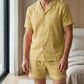 Men's Pure Linen Pajamas Short Sleeve Top & Shorts Set in Dandelion Spark – Theo by OrganoLinen