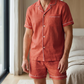 Men's Pure Linen Pajamas Short Sleeve Top & Shorts Set in Garnet Glaze – Theo by OrganoLinen