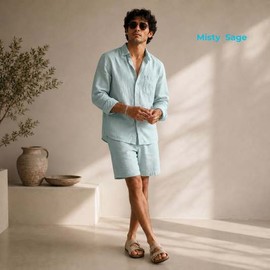 Men's Pure Linen Set in Misty Sage – Vale by OrganoLinen