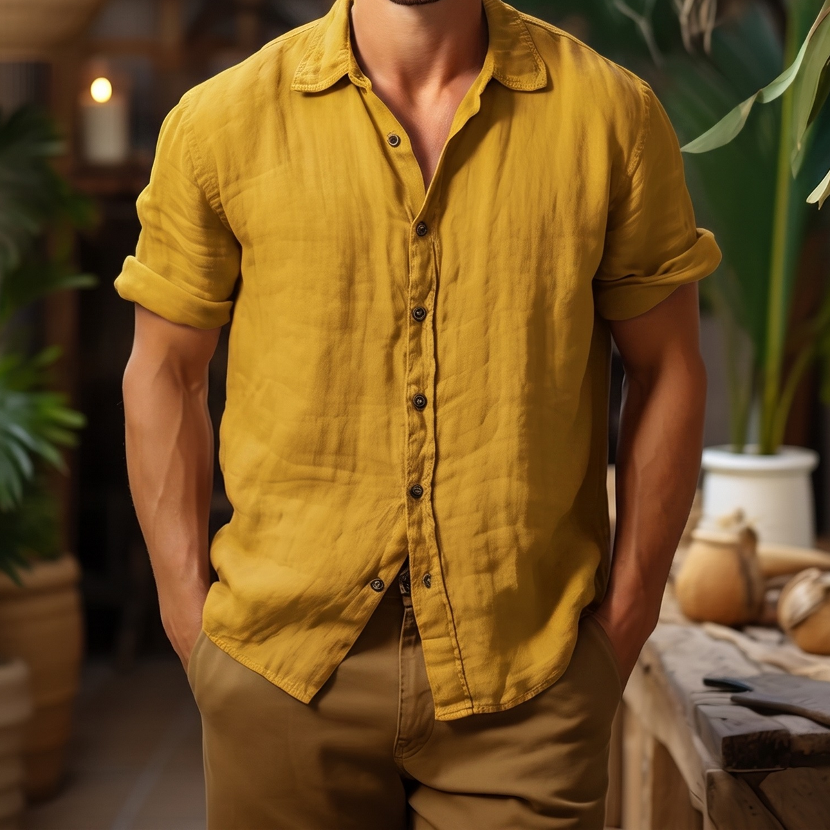 Men's Linen Shirt in Goldenrod – Vista by OrganoLinen