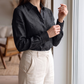 Women's Shirt in Heavy Linen in Black Motera – Willow by OrganoLinen