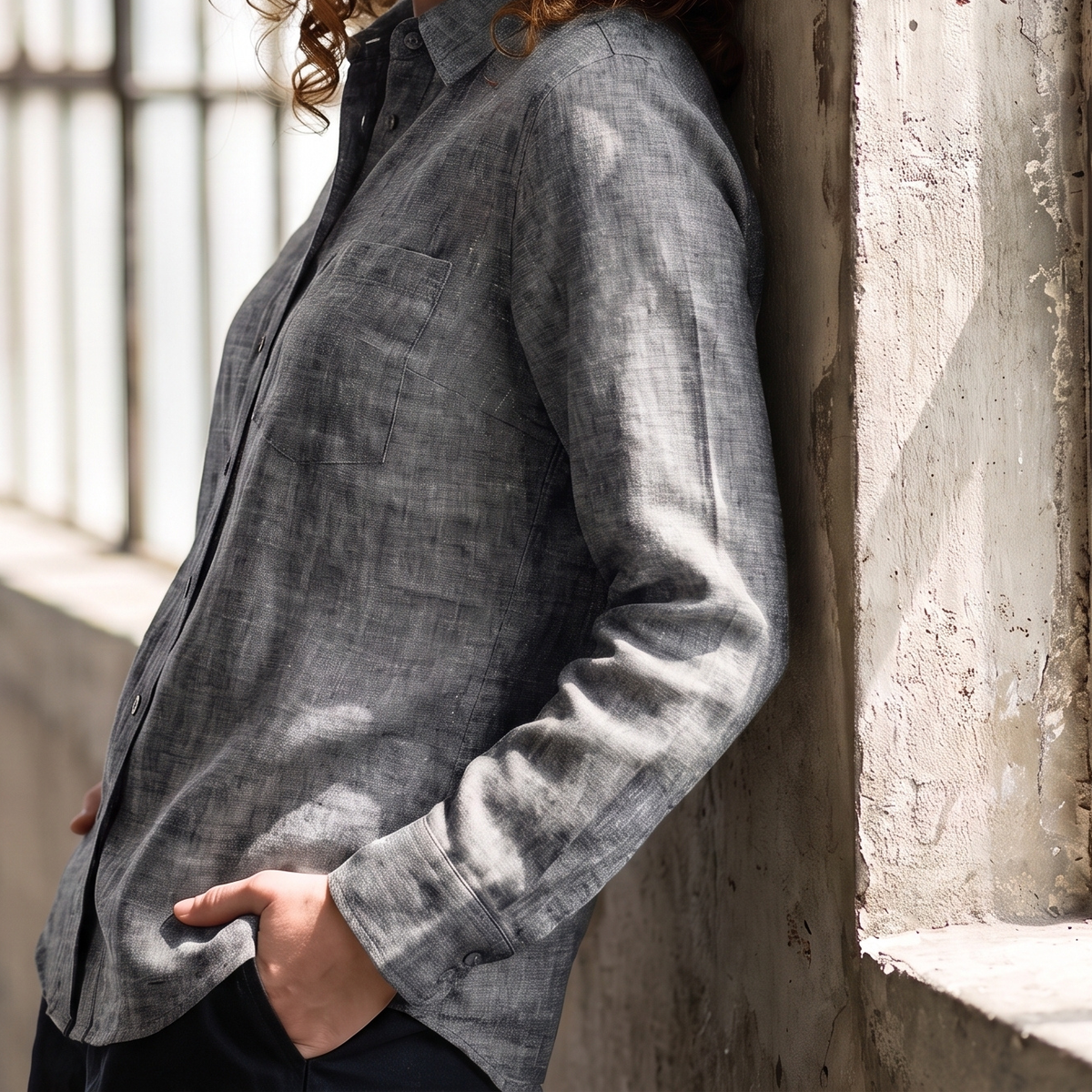 Women's Shirt in Heavy Linen in Charcoal Bay – Willow by OrganoLinen