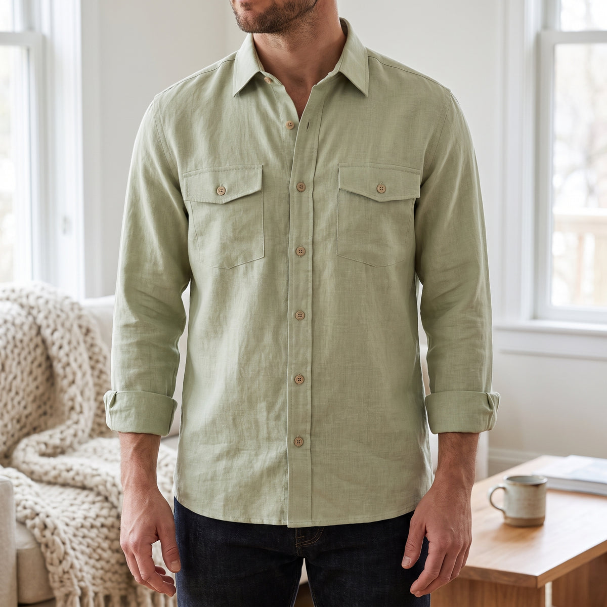 WILLOW Men's Long-Sleeve Heavy Linen Shirt