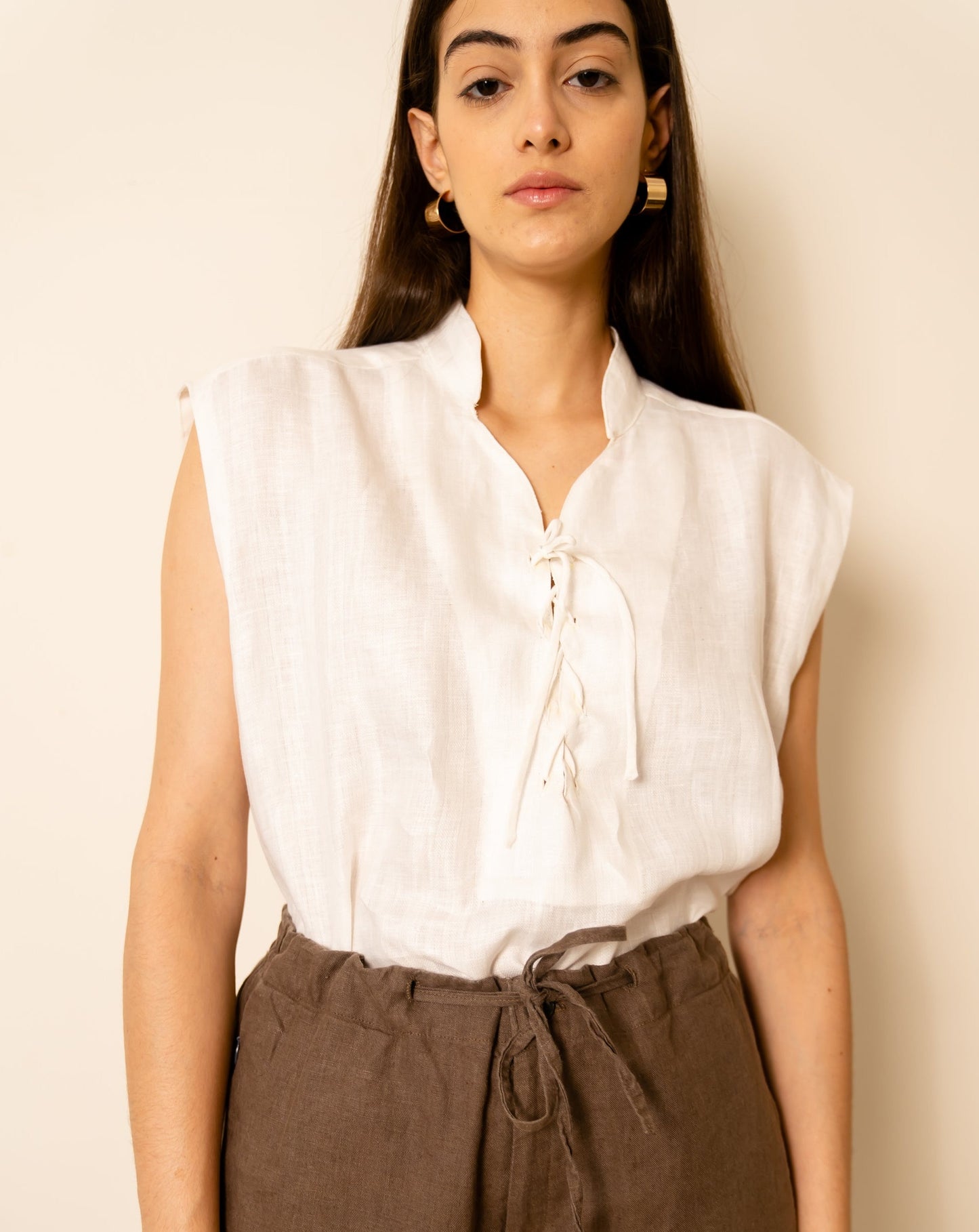 MYRA Sleeveless Linen Tunic-Shirt - OrganoLinen