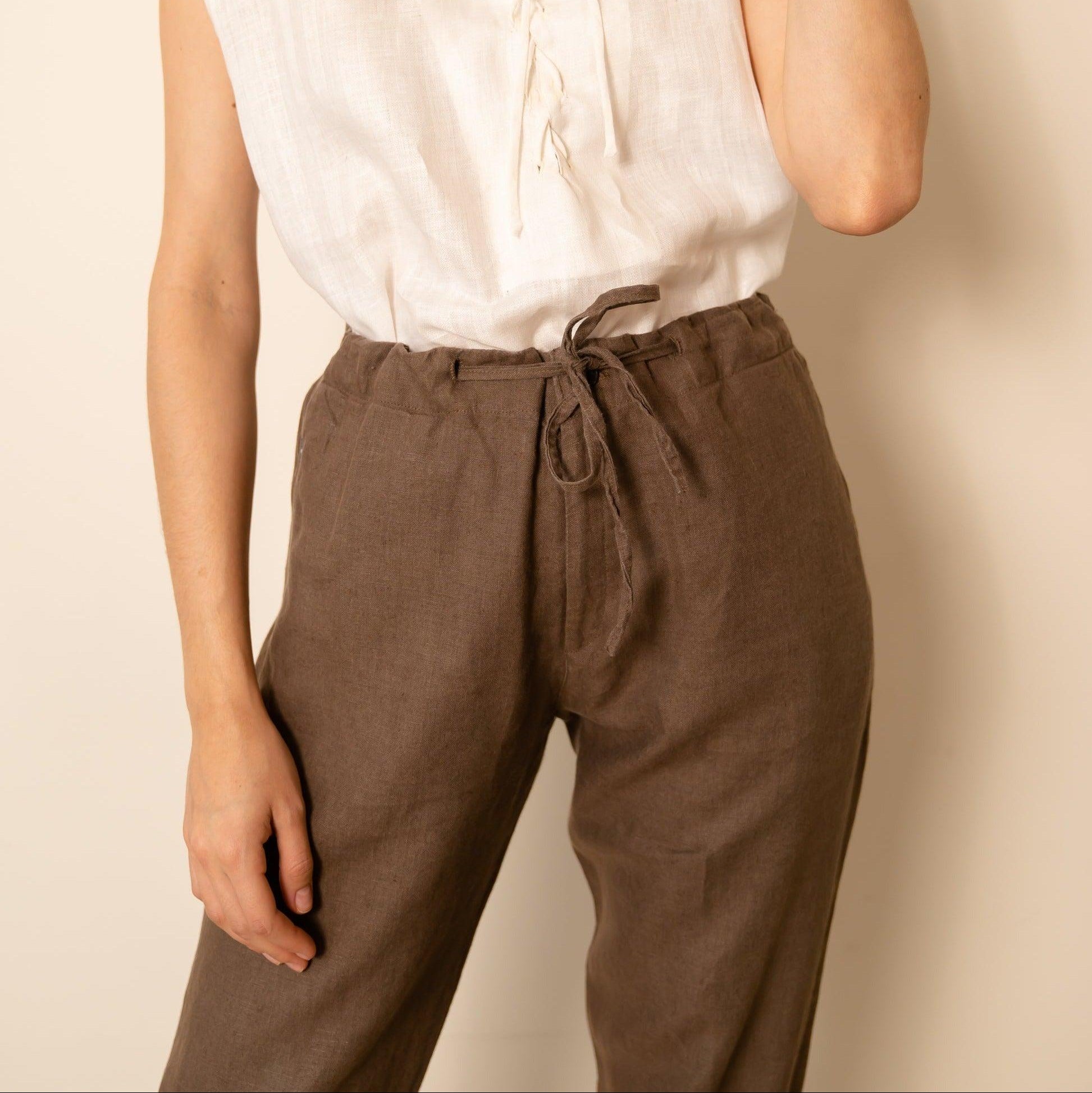 ARLO-W Women's Pure Linen Jogger Pants – Half Elastic Waist