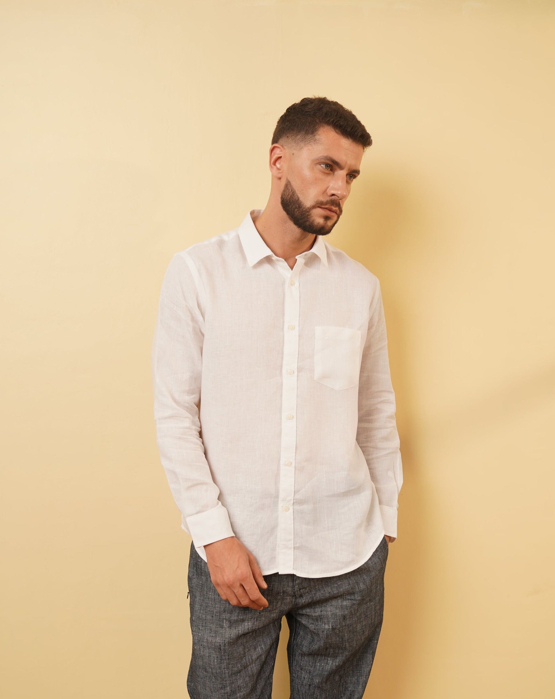 CONCORD Classic Linen Shirt for Men - White & Pink - OrganoLinen
