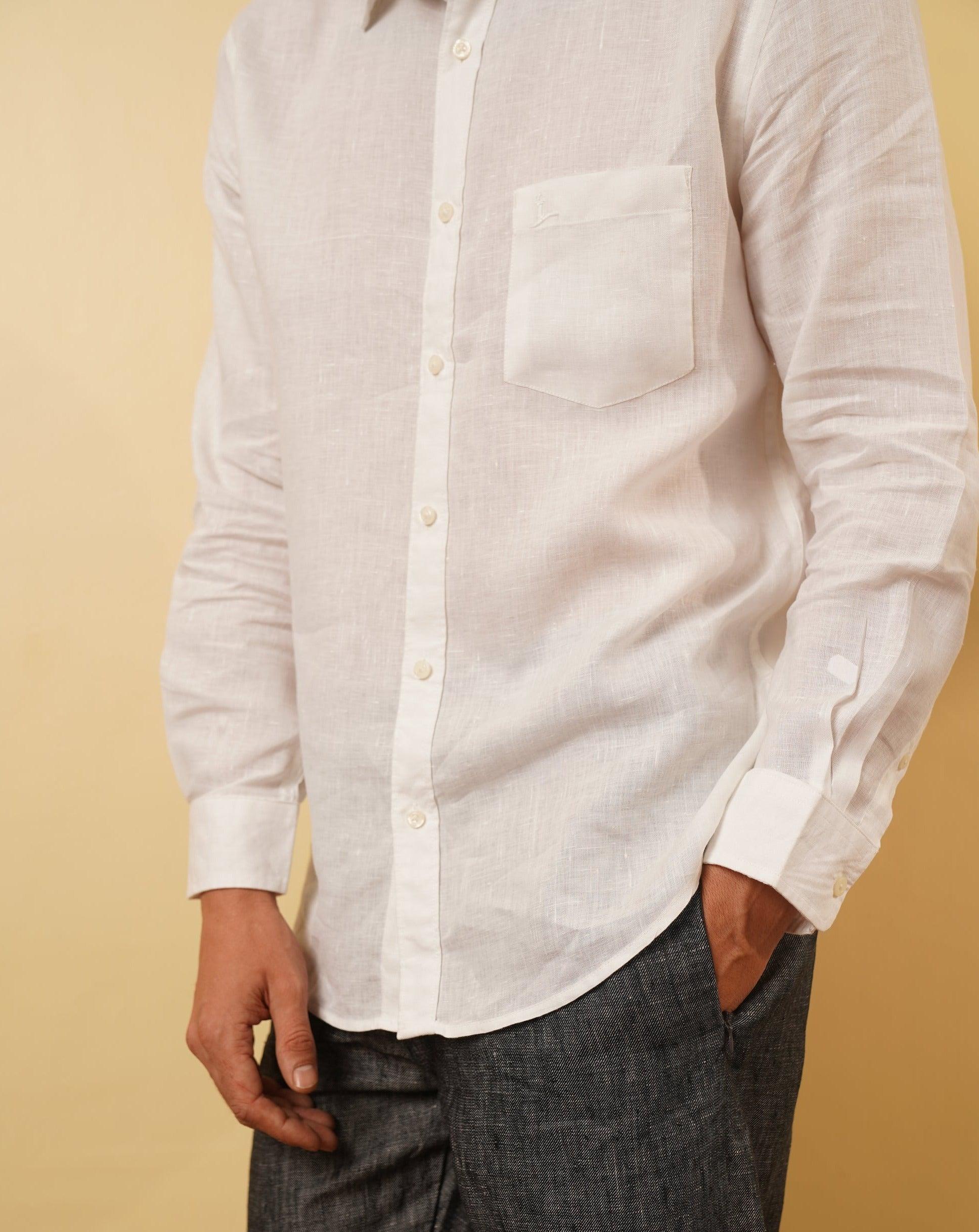 CONCORD Classic Linen Shirt for Men - White & Pink - OrganoLinen